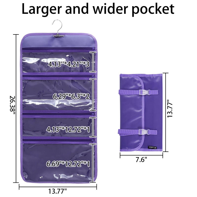 WODISON Foldable Clear Hanging Travel Toiletry Bag Cosmetic Organiser Storage, Purple, One Size - Image 2